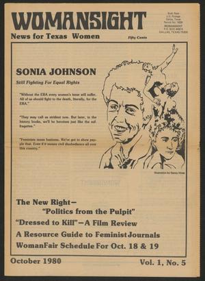 Primary view of object titled 'Womansight: News for North Texas Women, Volume 1, Number 5, October 1980'.