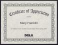 Text: [Certificate of Appreciation issued to Mary Franklin from Dallas Gay …