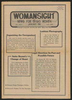 Primary view of object titled 'Womansight: News for North Texas Women, Volume 1, Number 8, January 1981'.
