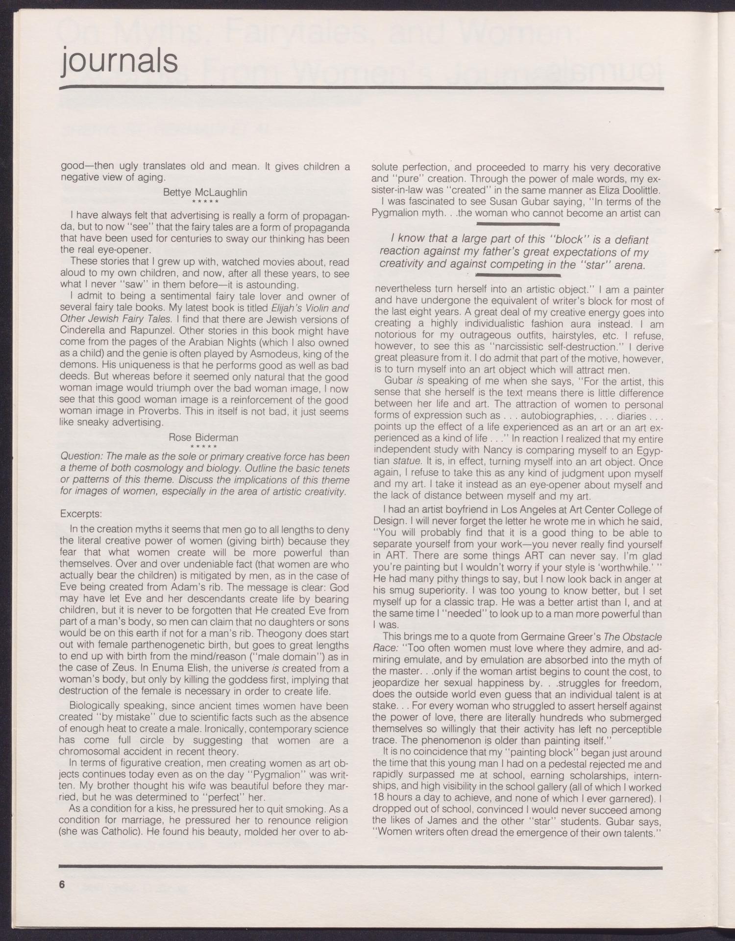 Blaze: the intimate vision of feminism - Volume 2, Number 4, June 1986
                                                
                                                    6
                                                