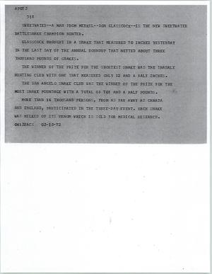 Primary view of object titled '[News Script: Sweetwater snakes]'.