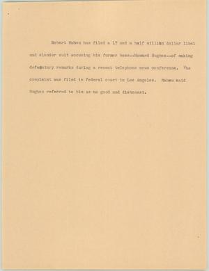 Primary view of object titled '[News Script: Libel suit]'.