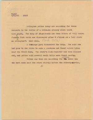 Primary view of object titled '[News Script: Arlington man hunt]'.