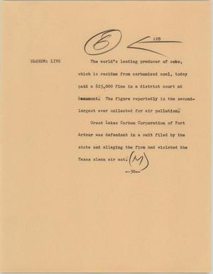 Primary view of object titled '[News Script: Pollution suit]'.