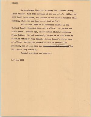 Primary view of object titled '[News Script: Miller]'.