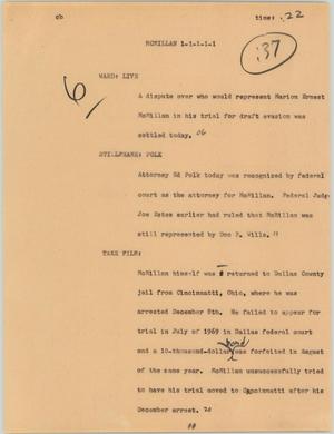 Primary view of object titled '[News Script: Mcmillan]'.