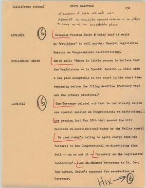 Primary view of object titled '[News Script: Smith reaction]'.