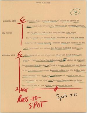 Primary view of object titled '[News Script: Sarah T. Hughes]'.