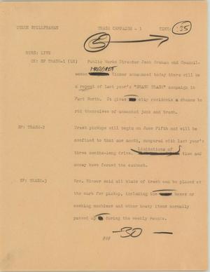 Primary view of object titled '[News Script: Trash campaign]'.