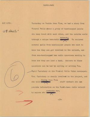 Primary view of object titled '[News Script: Handi hams]'.