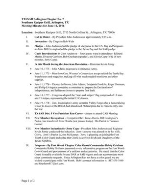 Primary view of object titled 'Meeting Minutes for TXSSAR Arlington Chapter #7, June 11, 2016'.