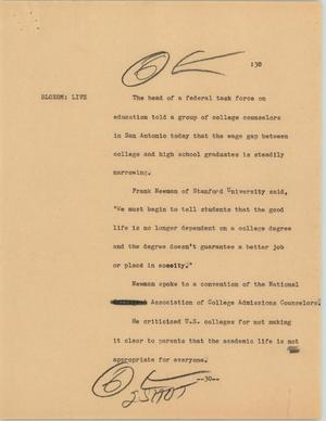 Primary view of object titled '[News Script: College degrees]'.