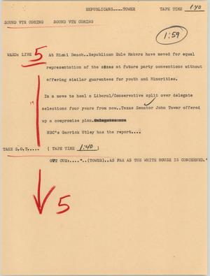 Primary view of object titled '[News Script: Republicans... Tower]'.