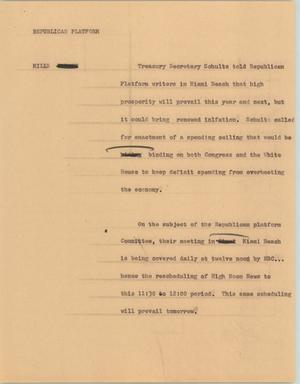 Primary view of object titled '[News Script: Republican platform]'.