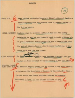 Primary view of object titled '[News Script: Eagleton]'.