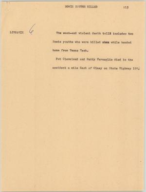 Primary view of object titled '[News Script: Bowie youths killed]'.