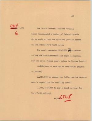 Primary view of object titled '[News Script: Criminal Justice grants]'.