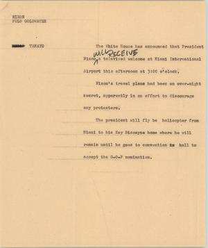 Primary view of object titled '[News Script: Nixon Miami welcome]'.