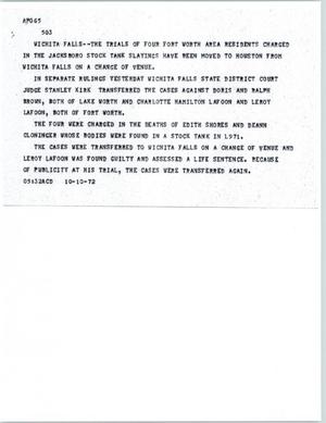 Primary view of object titled '[News Script: Wichita Falls]'.