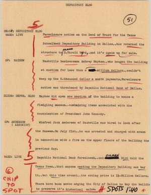 Primary view of object titled '[News Script: Depository blog]'.