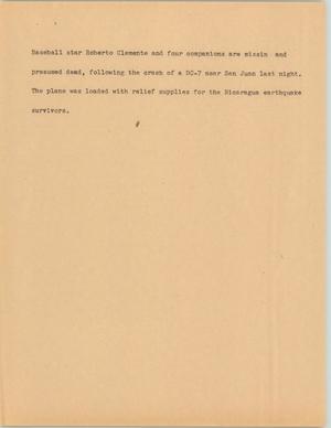 Primary view of object titled '[News Script: Clemente]'.
