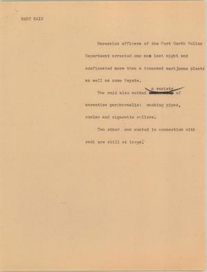Primary view of object titled '[News Script: Narcotics rai]'.