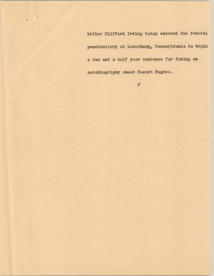 Primary view of object titled '[News Script: Irving jailed]'.