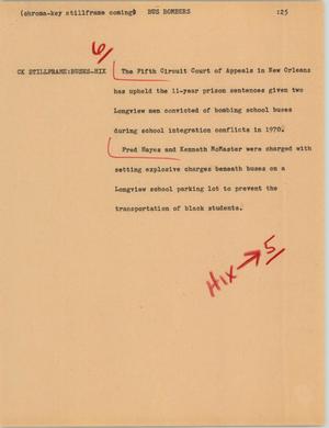Primary view of object titled '[News Script: Bus bombers]'.
