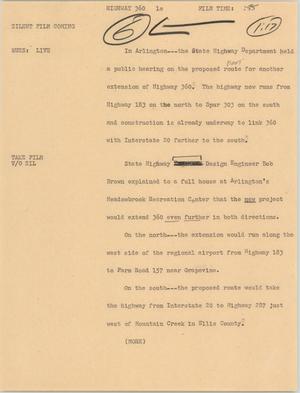 Primary view of object titled '[News Script: Highway 360]'.