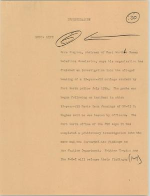 Primary view of object titled '[News Script: Investigation]'.