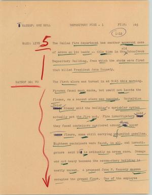 Primary view of object titled '[News Script: Depository fire]'.
