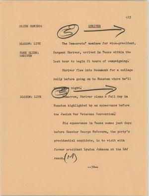 Primary view of object titled '[News Script: Shriver]'.
