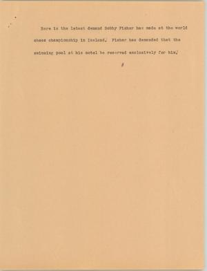 Primary view of object titled '[News Script: Fisher demands]'.