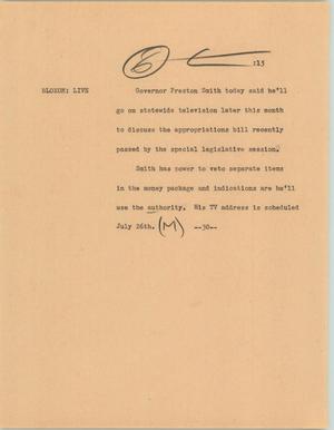 Primary view of object titled '[News Script: Smith on Television]'.