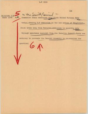 Primary view of object titled '[News Script: UN veto]'.