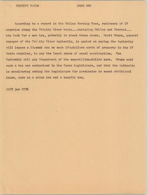 Primary view of object titled '[News Script: Trinity taxes]'.