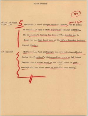 Primary view of object titled '[News Script: Nixon Exhibit]'.