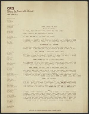 Primary view of object titled '[Letter from Citizens for Responsible Growth, April 17, 1985]'.