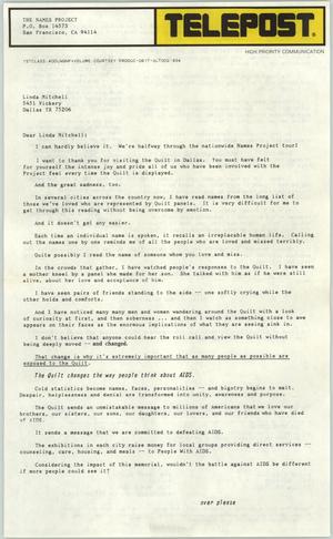 Primary view of object titled '[Letter from Cleve Jones to Linda Mitchell]'.