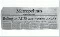 Thumbnail image of item number 1 in: '[Clipping: Ruling on AIDS care worries doctors: Use of unapproved drug raises liability concerns]'.