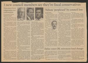 Primary view of object titled '[Clipping: 3 new council members say they're fiscal conservatives]'.