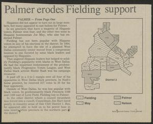 Primary view of object titled '[Clipping: Palmer erodes fielding support]'.