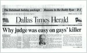 Primary view of object titled '[Clipping: Why judge was easy on gays' killer]'.