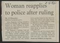 Primary view of [Clipping: Woman reapplies to police after ruling]