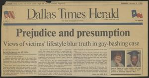 Primary view of object titled '[Clipping: Prejudice and presumption: Views of victims' lifestyle blur truth in gay-bashing case]'.
