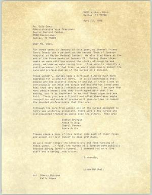 Primary view of object titled '[Letter from Linda Mitchell to Eula Doss, April 3, 1988]'.