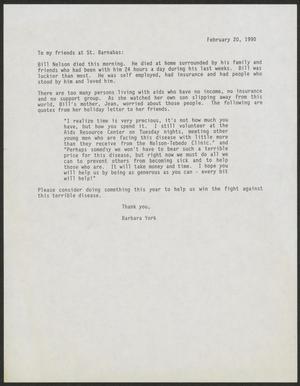 Primary view of object titled '[Letter from Barbara York, February 20, 1990]'.