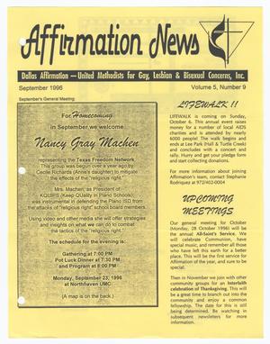 Primary view of object titled 'Affirmation News, Volume 5, Number 9, September 1996'.