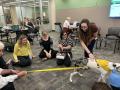 Primary view of [Shannon Williams, Maren Garcia, and Abigail Mueller with therapy dog]