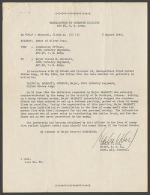 Primary view of object titled '[Letter to Major Olinto M. Barsanti, August 2, 1944]'.